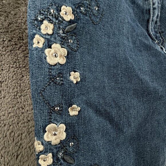 COS Jeans Denim Women Blue Size 16 Ramie Blend Floral Capri Crop ACTL 35x19.5 - Picture 9 of 15